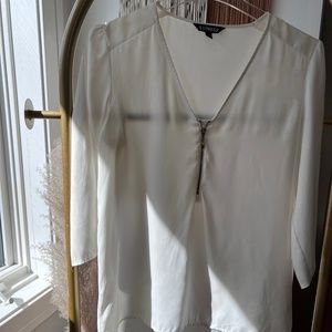 Express White Long 3/4 sleeve Zipper Silk Blouse